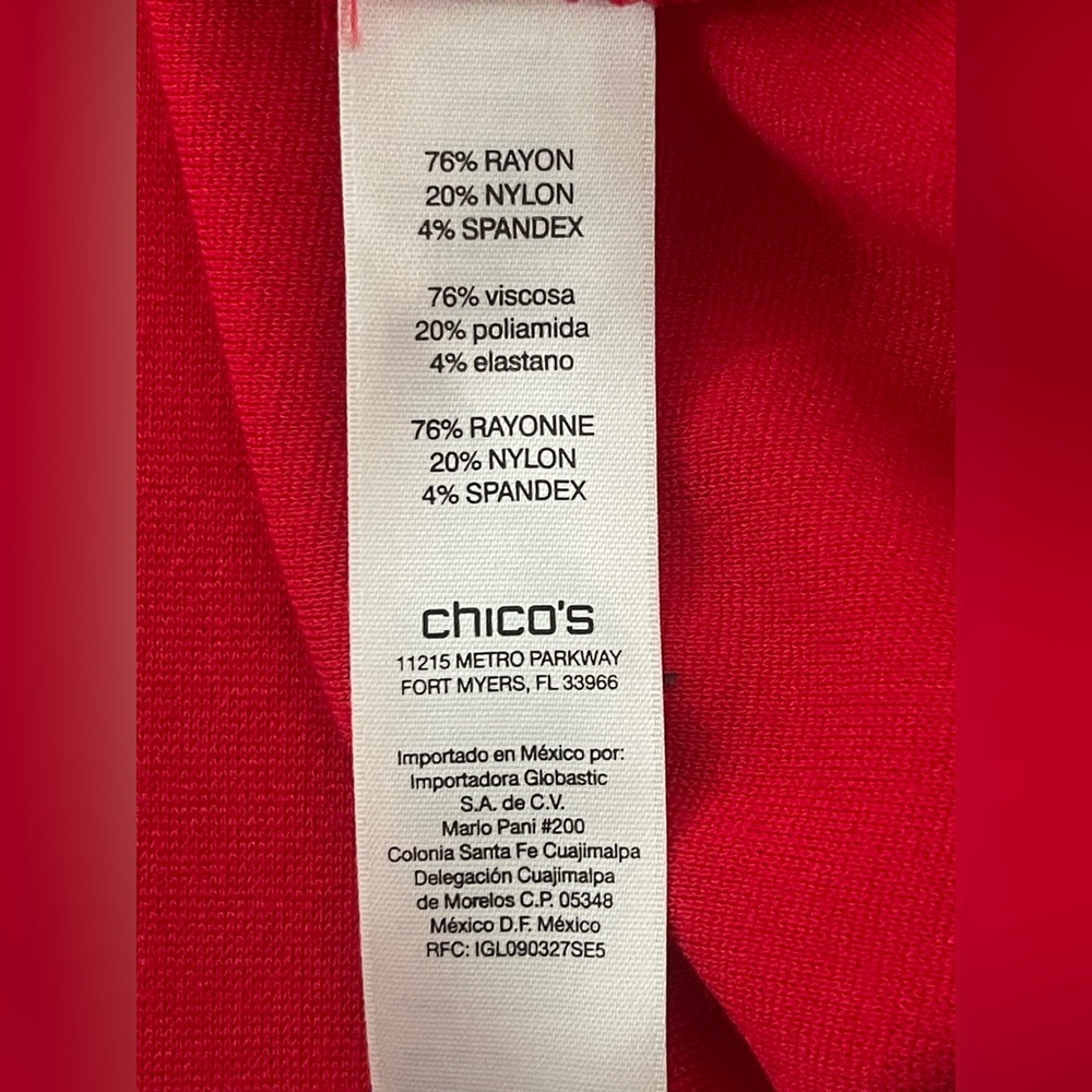 Chico's Red Long Sleeve Tunic Top Size 12 - Picture 5 of 11